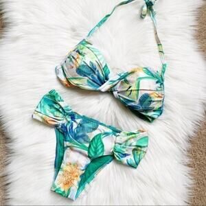 Floral Brazilian Green Two Piece Bikini Size S